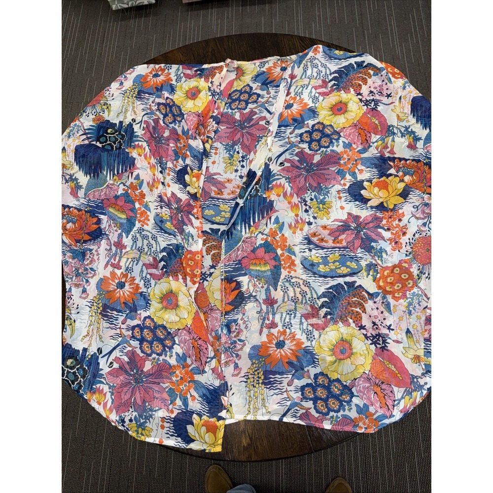Kimono Cardigan Size 4X Open Front Pink Blue Yellow  Floral Short Sleeves NWOT
